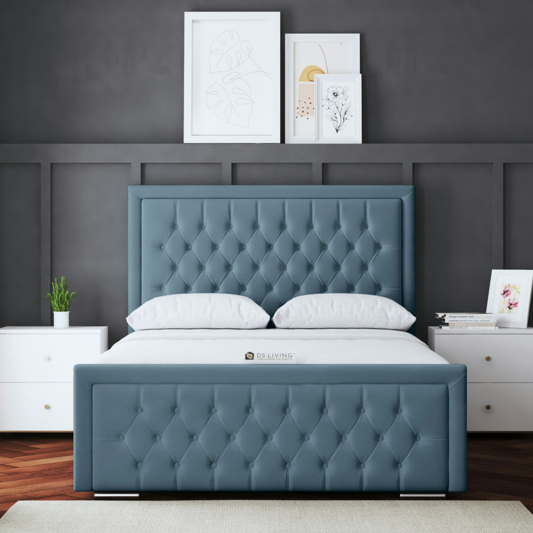 DS Living Allegra Upholstered Bed with Headboard Blue Double (4'6)